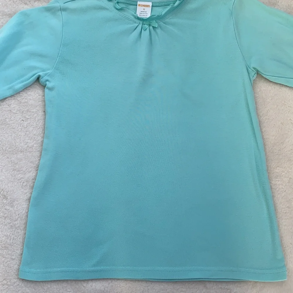 Gymboree Basic Mint Green/Blue Top Ruffle Neck 12